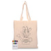 Colourful Calico Tote Bag - A beige calico tote bag featuring a watering can design with flowers. Includes a pack of colourful crayons.
