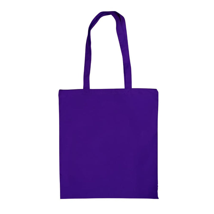Colourful Calico Tote Bag - A purple calico tote bag with two handles and a simple, unadorned design. It features a logo on one side.