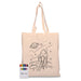 Colourful Calico Tote Bag - A natural canvas tote bag featuring a rocket design with stars and planets, alongside a pack of colourful markers.