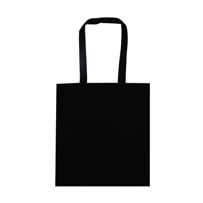 Colourful Calico Tote Bag - A black tote bag with two handles and a blank surface, featuring a logo on one side.