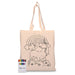 Colourful Calico Tote Bag - A calico tote bag featuring a unicorn design with a rainbow and clouds, accompanied by a set of coloured markers.