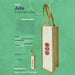 Jute Single Wine Bag - A jute single wine bag in natural brown with a cream canvas panel, featuring a logo and long handles.