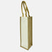 Jute Single Wine Bag - A jute single wine bag in natural beige with a cream centre panel and two sturdy handles. It features a branding logo.