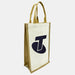 Jute Double Wine Bag - A jute double wine bag in natural and tan colours, featuring a branding logo on the front.