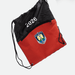 The Buddy Drawstring Bag - A red and black drawstring bag with a logo and a zip pocket. The number "2026" is visible on the top.