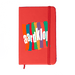 Minichroma A6 Notebook - A red Minichroma A6 Notebook with a colourful design and an elastic band closure. It features a logo on the front.