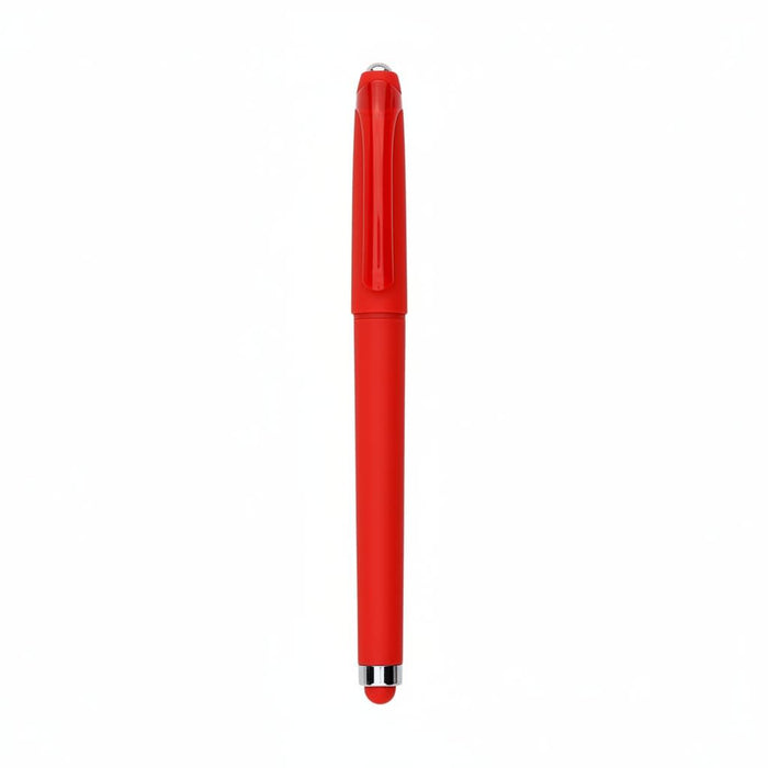 Fidget Gel Pen - A red fidget gel pen with a glossy finish and a silver accent, featuring a clip and a rubber tip.