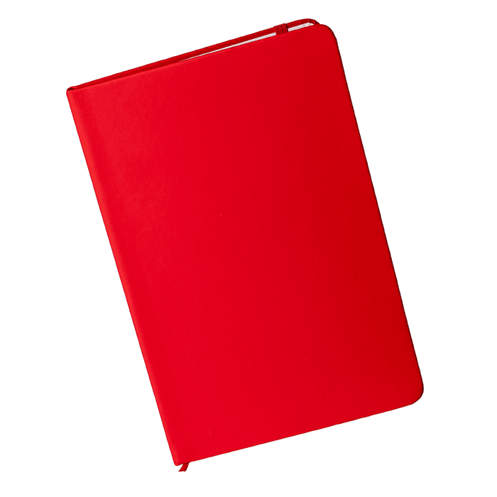Space A5 Notebook - A red A5 notebook with a smooth cover and a logo on the front.