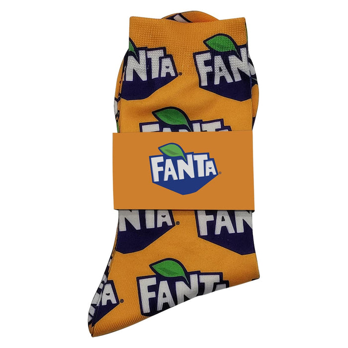 Magic Dress Socks - Bright orange socks featuring a repeated pattern with a logo design. The product is displayed with a branding card.