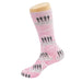 Magic Dress Socks - Pink dress sock featuring silhouetted figures and a logo, displayed on a sock mannequin.