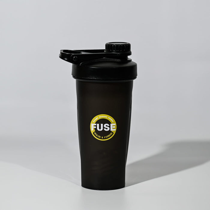 Power 600ml Shaker Cup - A drink bottle featuring a black opaque design and a secure lid, with a logo present on the side.
