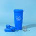 Power 600ml Shaker Cup - A blue 600ml shaker cup with a matching lid and a metal mixing ball, featuring a logo.