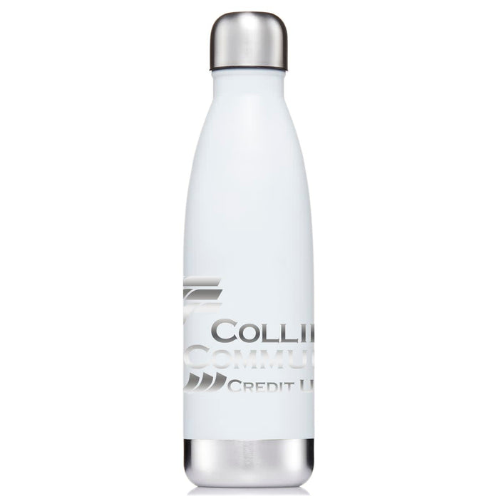 Classic 500ml Water Bottle - A drink bottle in white with a silver cap, featuring a logo. Ideal for hydration on the go.