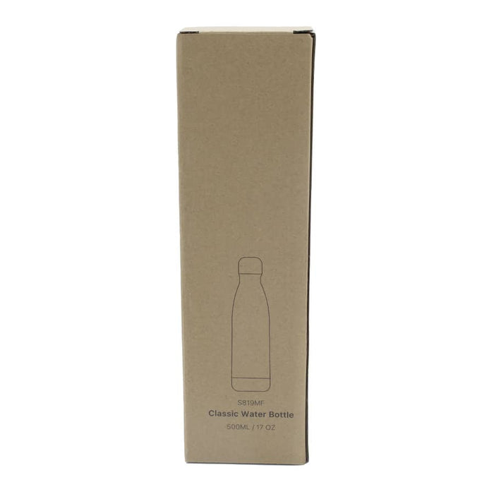 Classic 500ml Water Bottle - A drink bottle in a kraft box, featuring a minimalistic design and an outline of the bottle.