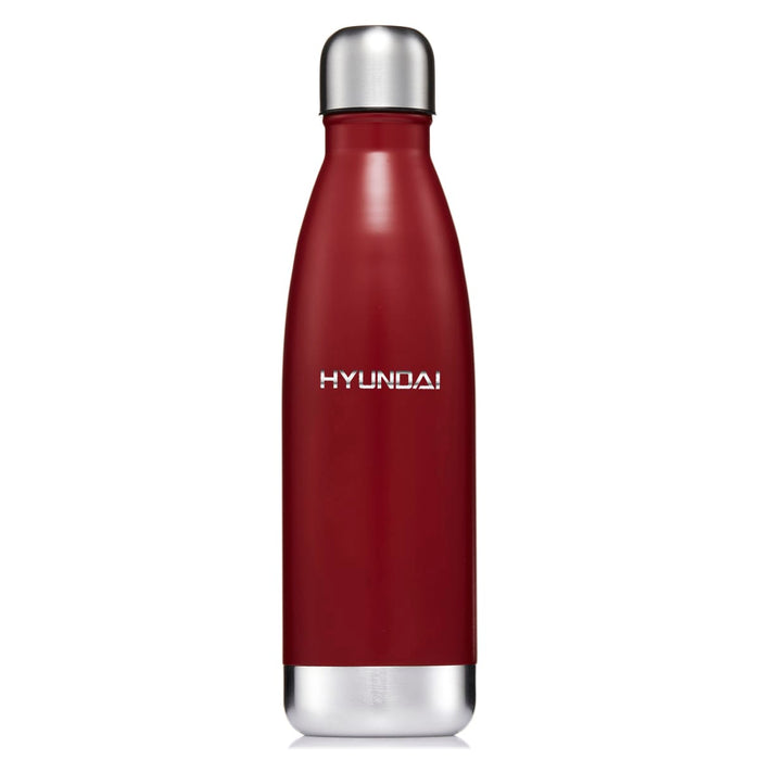 Classic 500ml Water Bottle - A drink bottle in a deep red colour with a sleek stainless steel base and a logo.