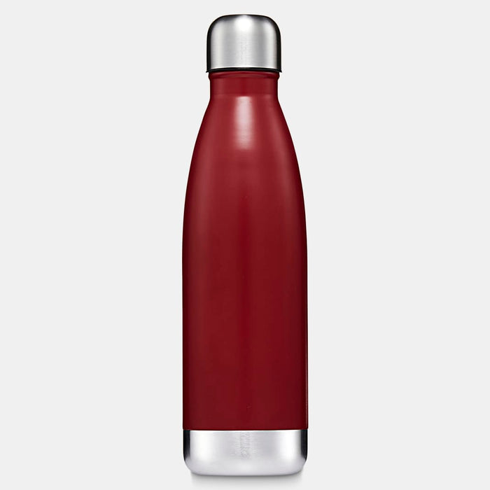 Classic 500ml Water Bottle - A drink bottle in maroon with a stainless steel base and cap, featuring a sleek, rounded shape and a logo.