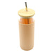 Sunrise Smoothie 500mL Tumbler - A drink bottle with a peach-coloured silicone sleeve, glass body, bamboo lid, and stainless steel straw.