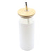 Sunrise Smoothie 500mL Tumbler - A drink bottle with a white body, bamboo lid, and metal straw, featuring a logo.