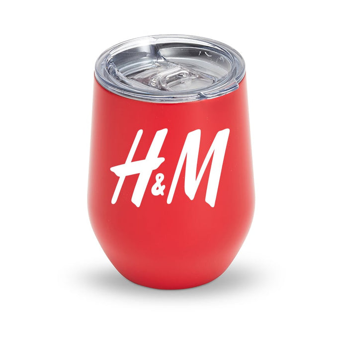 Zen Mirror Finish Mugs (350mL) - A drink bottle featuring a glossy red finish with a clear, removable lid and a logo.