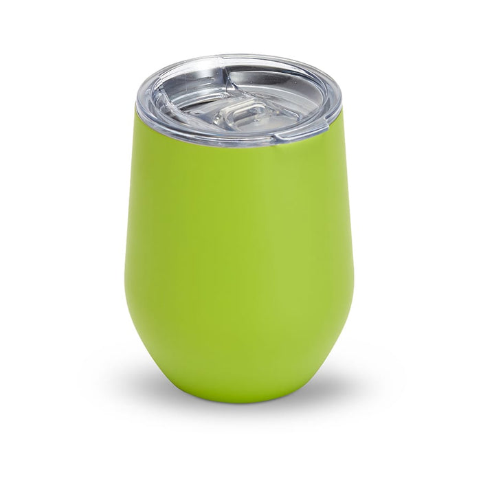 Zen Mirror Finish Mugs (350mL) - A drink bottle with a vibrant green finish and a clear lid, designed for use as a tumbler.