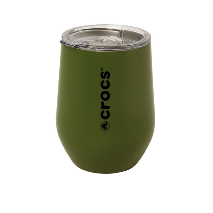 Zen Mirror Finish Mugs (350mL) - A drink bottle in a matte green finish with a clear lid and a logo. Suitable for beverages.
