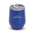 Zen Mirror Finish Mugs (350mL) - A blue travel mug with a clear lid and a logo. It has a sleek, curved design suitable for beverages.