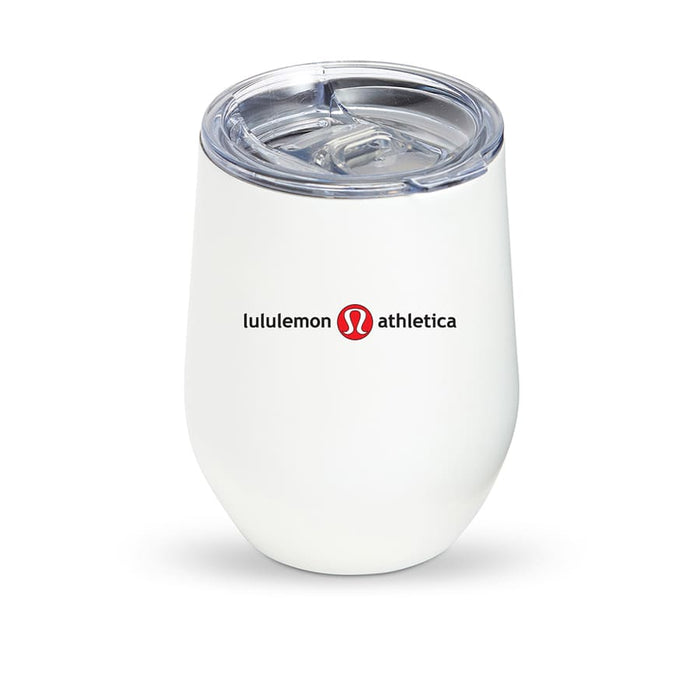 Zen Mirror Finish Mugs (350mL) - A white drink tumbler with a clear lid, featuring a logo on the front.