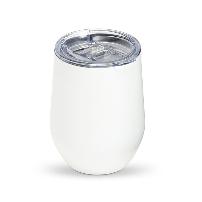 Zen Mirror Finish Mugs (350mL) - A drink bottle in a white finish with a clear lid, featuring a logo. Ideal for beverages.