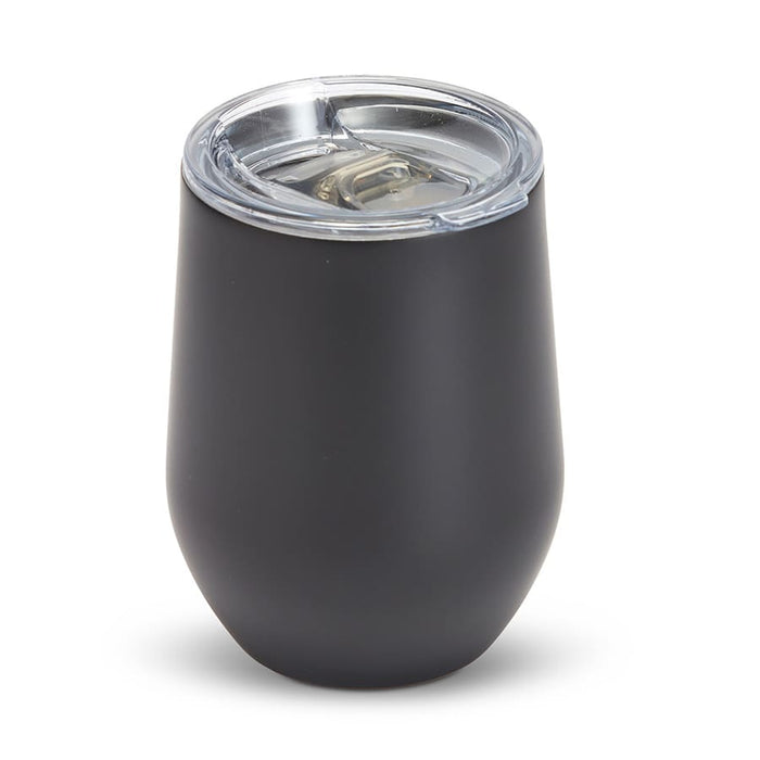 Zen Mirror Finish Mugs (350mL) - A drink bottle with a black matte finish and a clear lid, featuring a logo. Ideal for beverages.