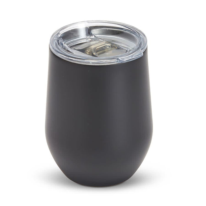 Zen Mirror Finish Mugs (350mL) - A drink mug with a zen mirror finish in black, featuring a clear lid and a rounded design.
