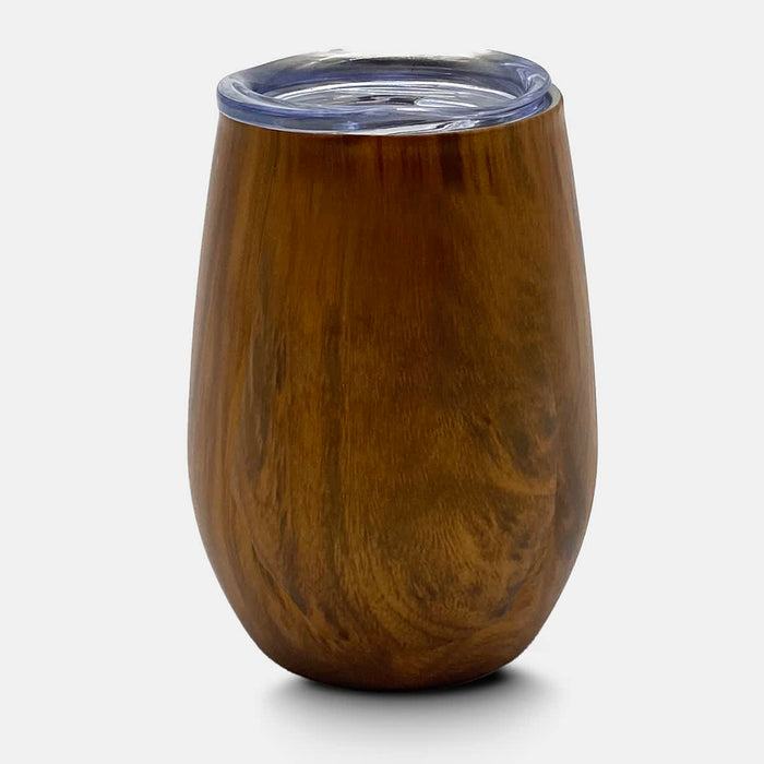 Ecograin Mirror Finish 230mL Calm Cup - A drink bottle in a wood-textured finish with a clear lid, featuring a sleek and modern design.