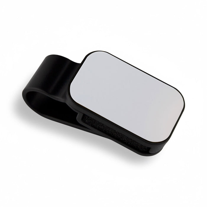 Car Visor Sunglass Holder - A black car visor sunglass holder with a smooth surface and a clip for attachment.