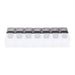 Recycled AM/PM Pill Case - A clear pill case with grey lids labelled for each day and time for medication organisation.