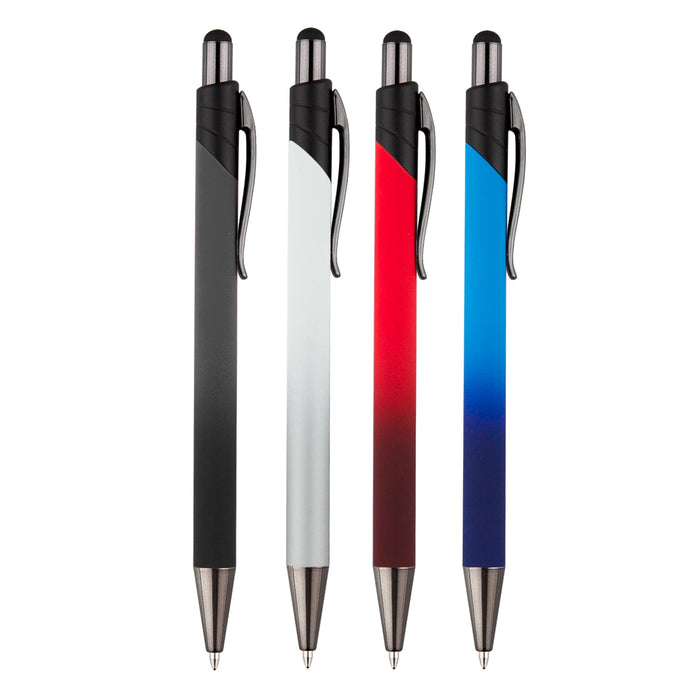 Volcano Stylus Metal Pen - A set of four Volcano Stylus Metal Pens in black, white, red, and blue gradients with metal accents.