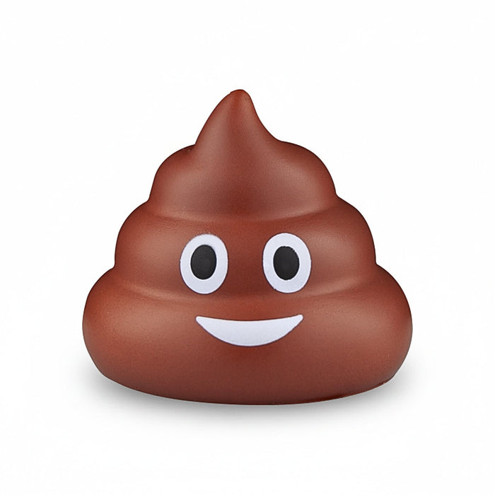 Stress Poopy - A brown, smiling poop-shaped stress ball with wide eyes, featuring a simple, cartoonish design.