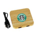 Trafalgar Bamboo charging dock - A bamboo charging dock in a square shape with a cable, featuring a logo on the surface.