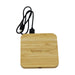 Trafalgar Bamboo charging dock - A bamboo wireless charging dock with a USB cable, featuring a logo on the surface.