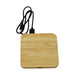 Trafalgar Bamboo charging dock - A bamboo wireless charging dock in a square shape, featuring a black charging cable attached.