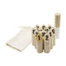 Skittle Throw - A set of wooden skittles numbered 1 to 10, with a wooden throwing pin and a drawstring bag.