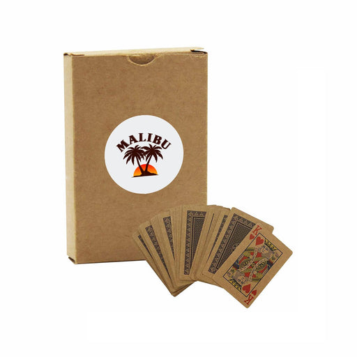 Eco Playing Cards - Eco Playing Cards with a brown cardboard box and deck featuring simple illustrations and a logo.