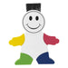 Little Guy Highlighter - A smiling figure-shaped highlighter with yellow, red, green, and blue arms, and a brush-like top. It features a logo.