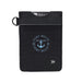 Thread Vertical Wallet - A black vertical wallet featuring a logo, with a textured design and a keyring attachment.