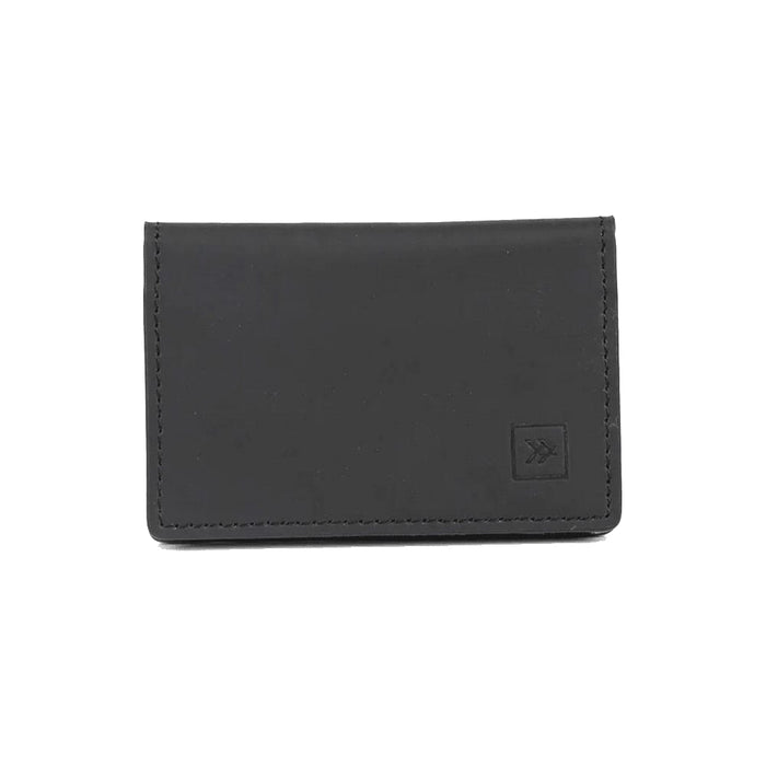 Thread Bifold Wallet - A black bifold wallet with a simple design and stitching, featuring a small logo on the front.