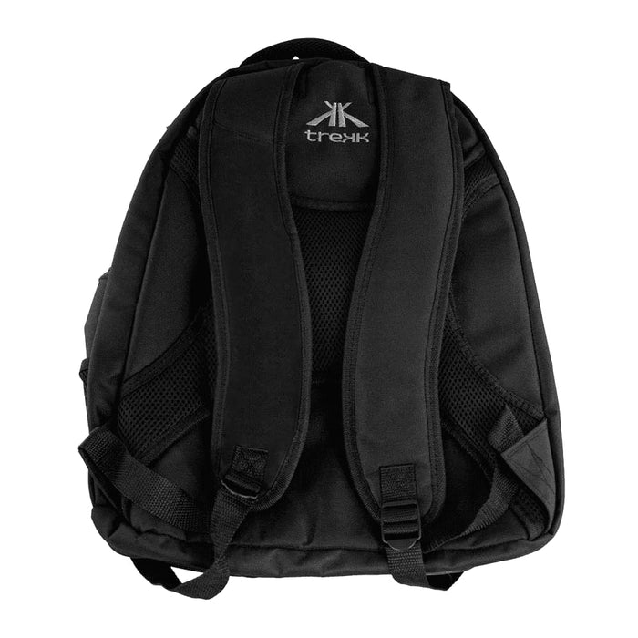 Trekk 2.0 15" Computer Backpack35L - A black computer backpack with padded straps and a textured back panel. It features a logo on the front.
