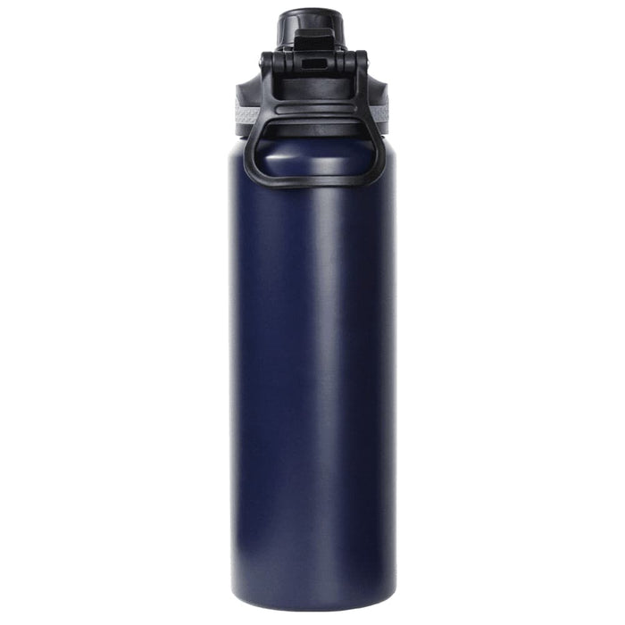 Trekk Chug or Sip Double Wall Bottle - 800ml - A drink bottle with a double wall design in navy blue, featuring a black screw top lid and a logo.