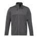 Men's Joris Eco Waterproof Softshell Jacket - A grey eco waterproof softshell jacket with a zippered front and two side pockets. It features a collar and a logo.