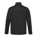 Men's Joris Eco Waterproof Softshell Jacket - A black men's eco waterproof softshell jacket with a high collar and a back seam design, featuring a logo.