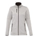 Women's Joris Eco Waterproof Softshell Jacket - A women's waterproof softshell jacket in light grey, featuring zippered pockets and a high collar.