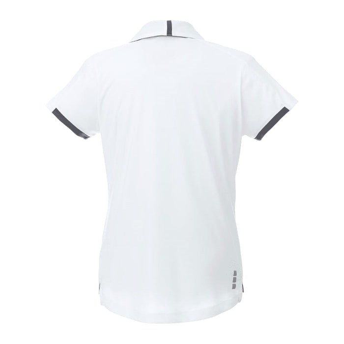 Women's Cerrado Short Sleeve Performance Polo - A white women's short sleeve performance polo shirt featuring black accents and a logo.