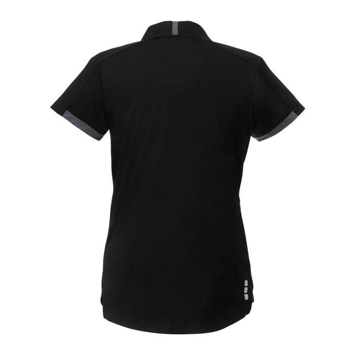 Women's Cerrado Short Sleeve Performance Polo - A black women's short sleeve performance polo with a modern design, featuring a logo on the back.